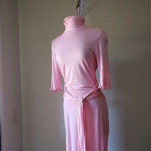 NWT Sweet Pink Spring Dress With High Collar & Tie Waist